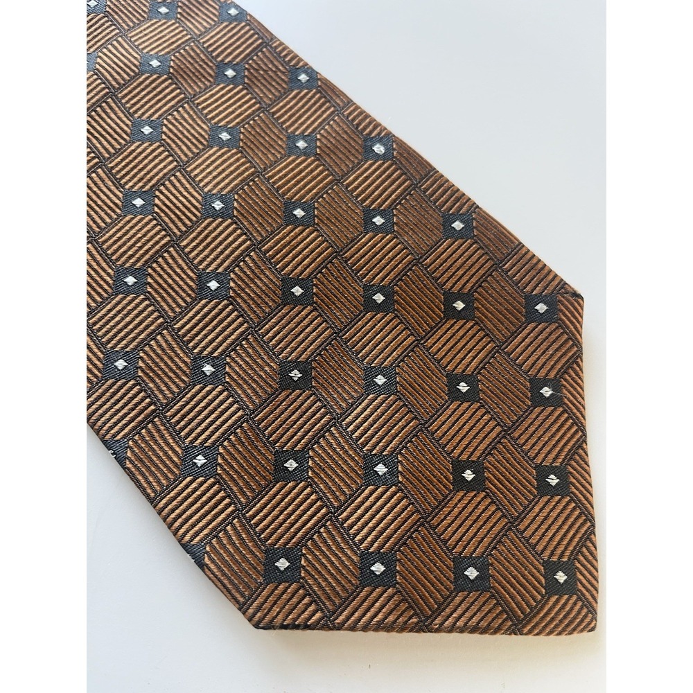 1155 Collection HICKEY FREEMAN‎ Geometric Silk Tie Hand Sewn USA Brownish 58"